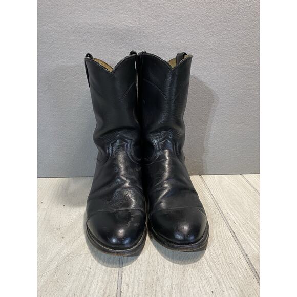 Justin Black Leather Roper Boots Mens 10.5 D Round Toe Cowboy Western Ranch 3133 main image 7